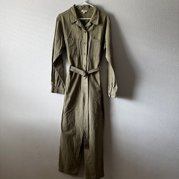 UMGEE USA Green Belted Long Sleeve Jumpsuit COVERALLS Pantsuit Womens L - Picture 1 of 7